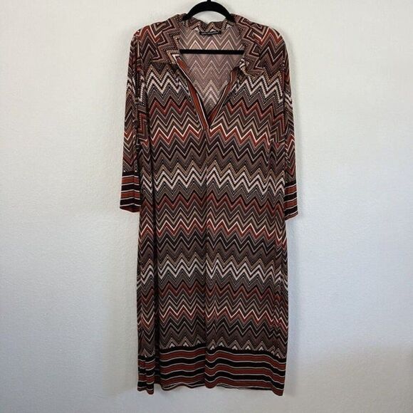 Mlle Gabrielle Womens Shift Retro Zig Zag Midi Dress Women Plus Size 3X Chevron - Picture 1 of 12